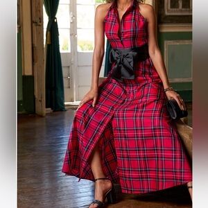 Red and Black Plaid Halter Maxi Dress Christmas holiday